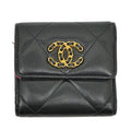 Chanel 19 Small Flap Wallet Black Lambskin Leather Trifold