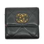Chanel 19 Small Flap Wallet Black Lambskin Leather Trifold