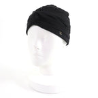 Chanel 100% Silk Turban Hat With Coco Mark Hardware Black Gold