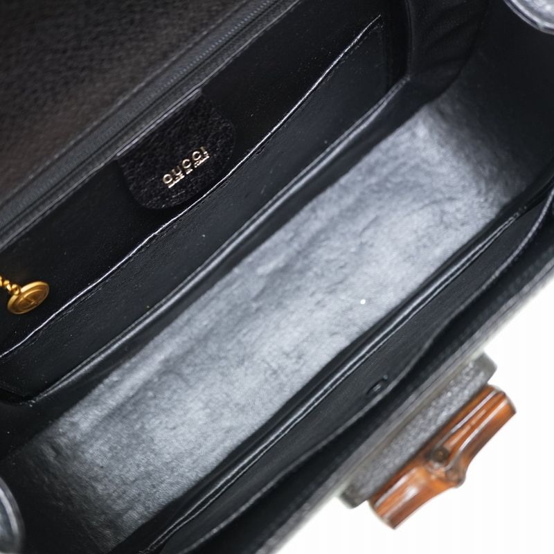 Gucci Bamboo Leather 2-Way Shoulder Hand Bag Black Gold Hardware — view 6