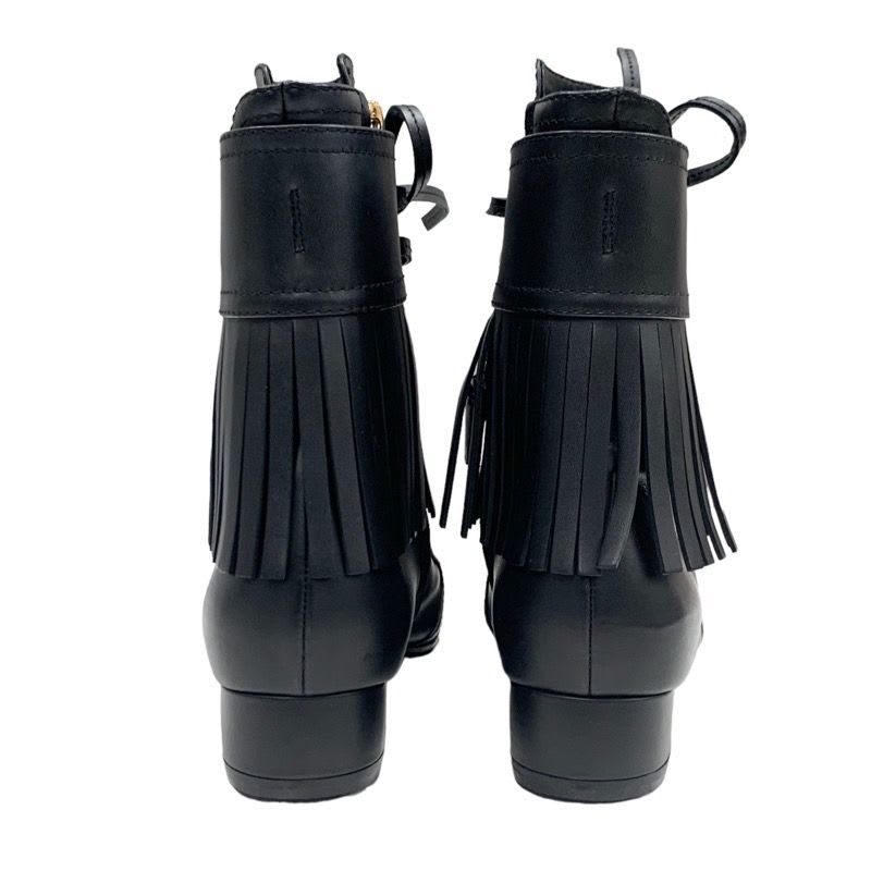 Chanel Boots Short Shoes Leather Black Coco Mark Fringe — view 6
