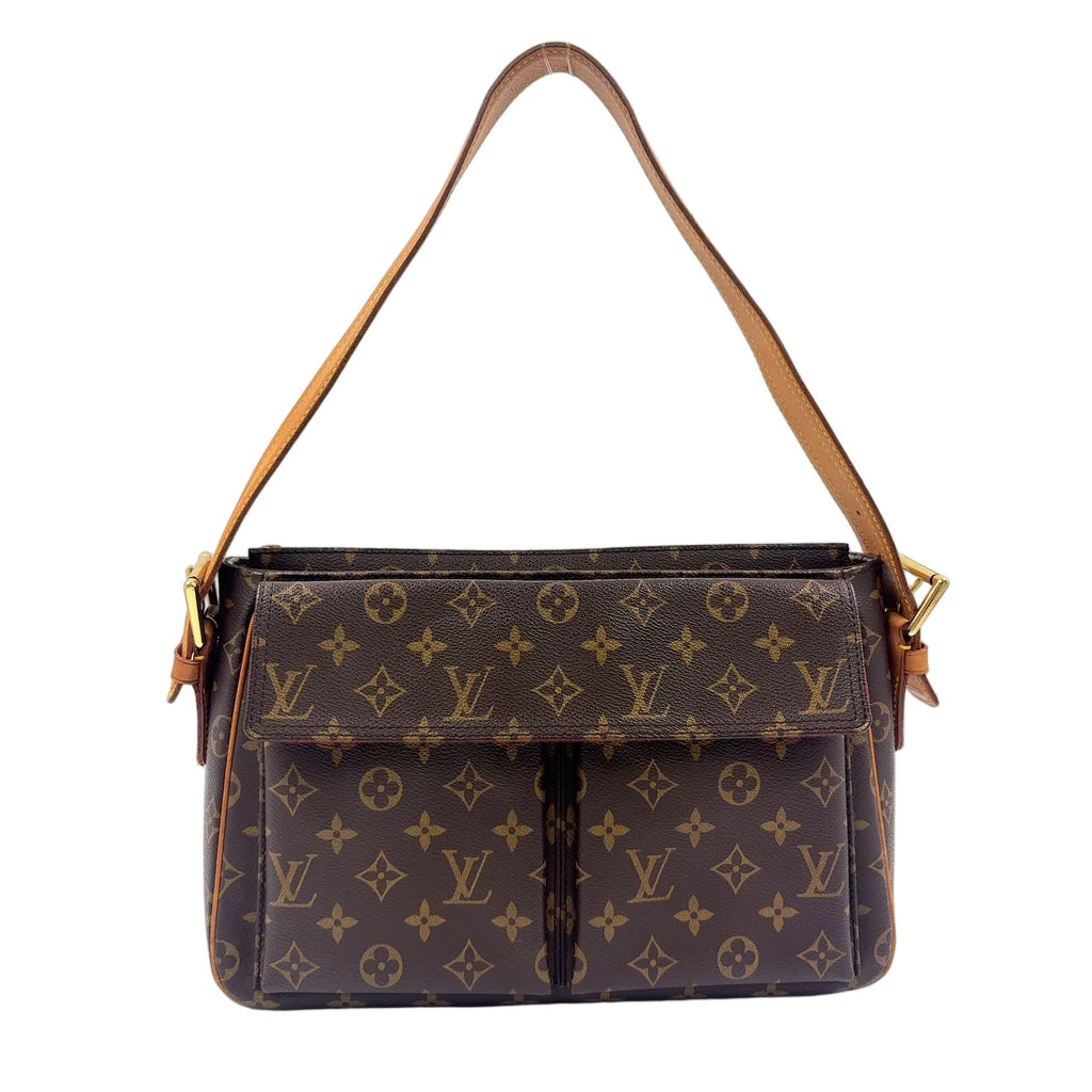 Louis Vuitton GM Monogram Leather Brown Light Shoulder Bag Gold