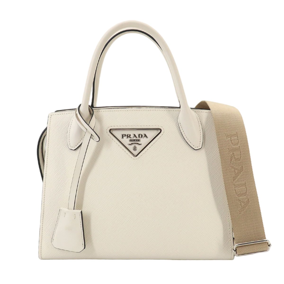 Prada Saffiano 2-Way Leather White Shoulder