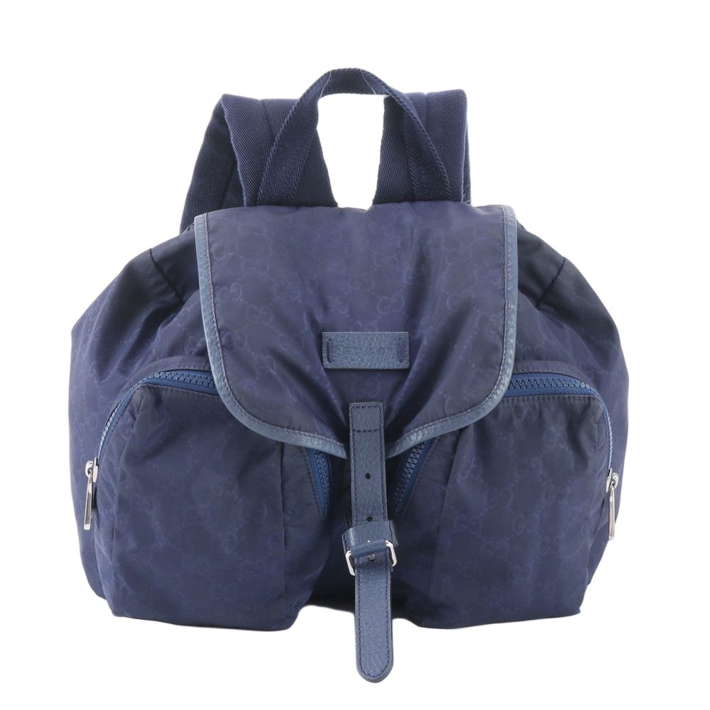 Gucci GG Nylon Leather Backpack Shoulder Bag Navy
