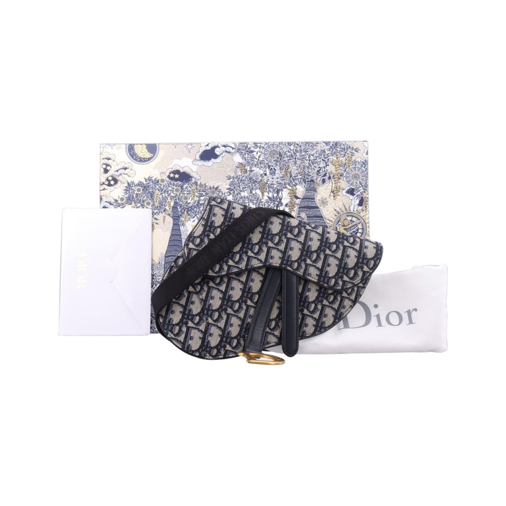 Dior Saddle Bag Gray Navy Jacquard Leather