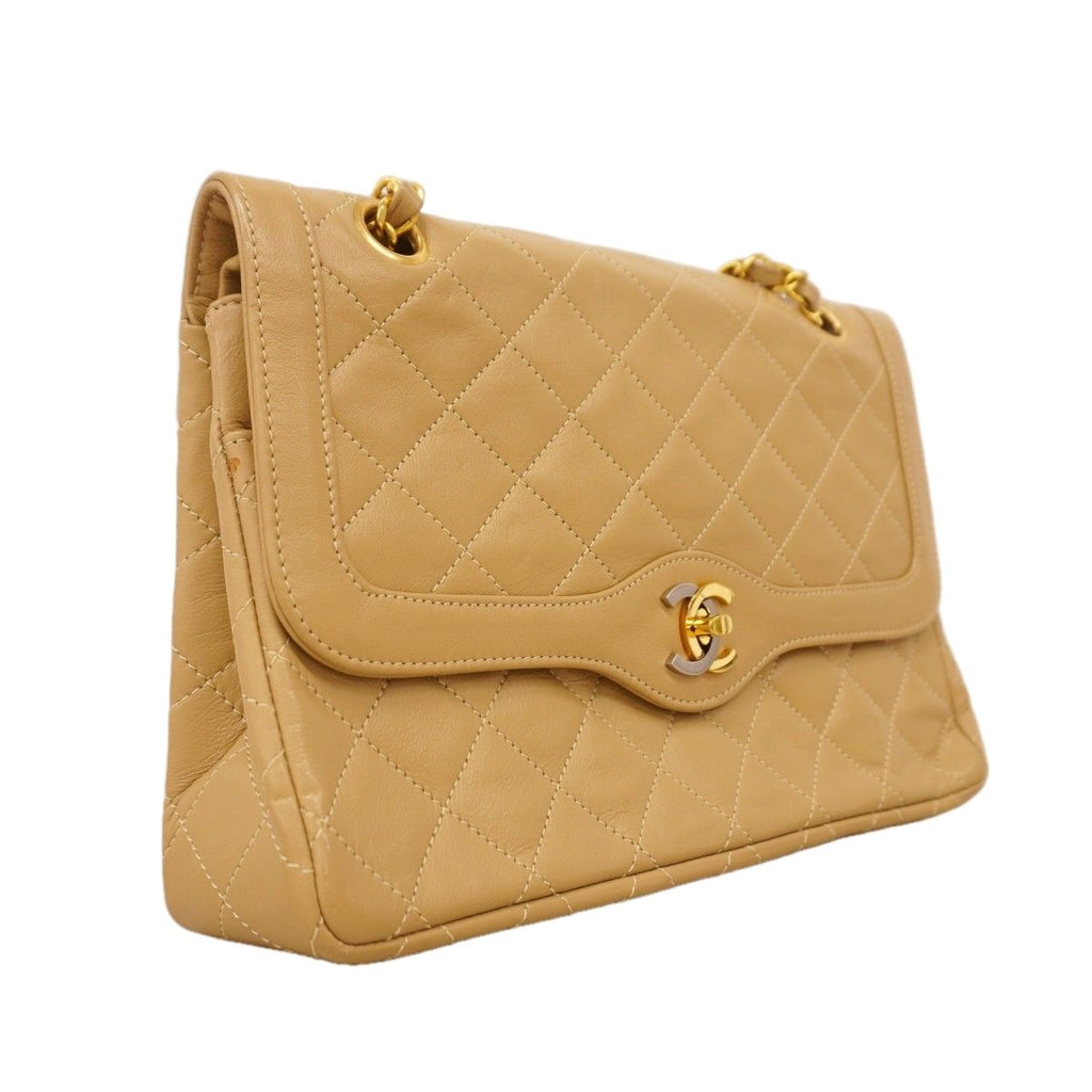 Chanel Shoulder Bag Quilted Limited Edition Lambskin Beige Gold Silver — view 2