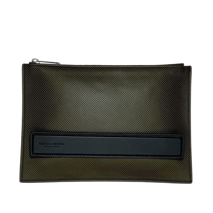 Bottega Veneta Clutch Khaki Green Black Deep Second Leather Fastener