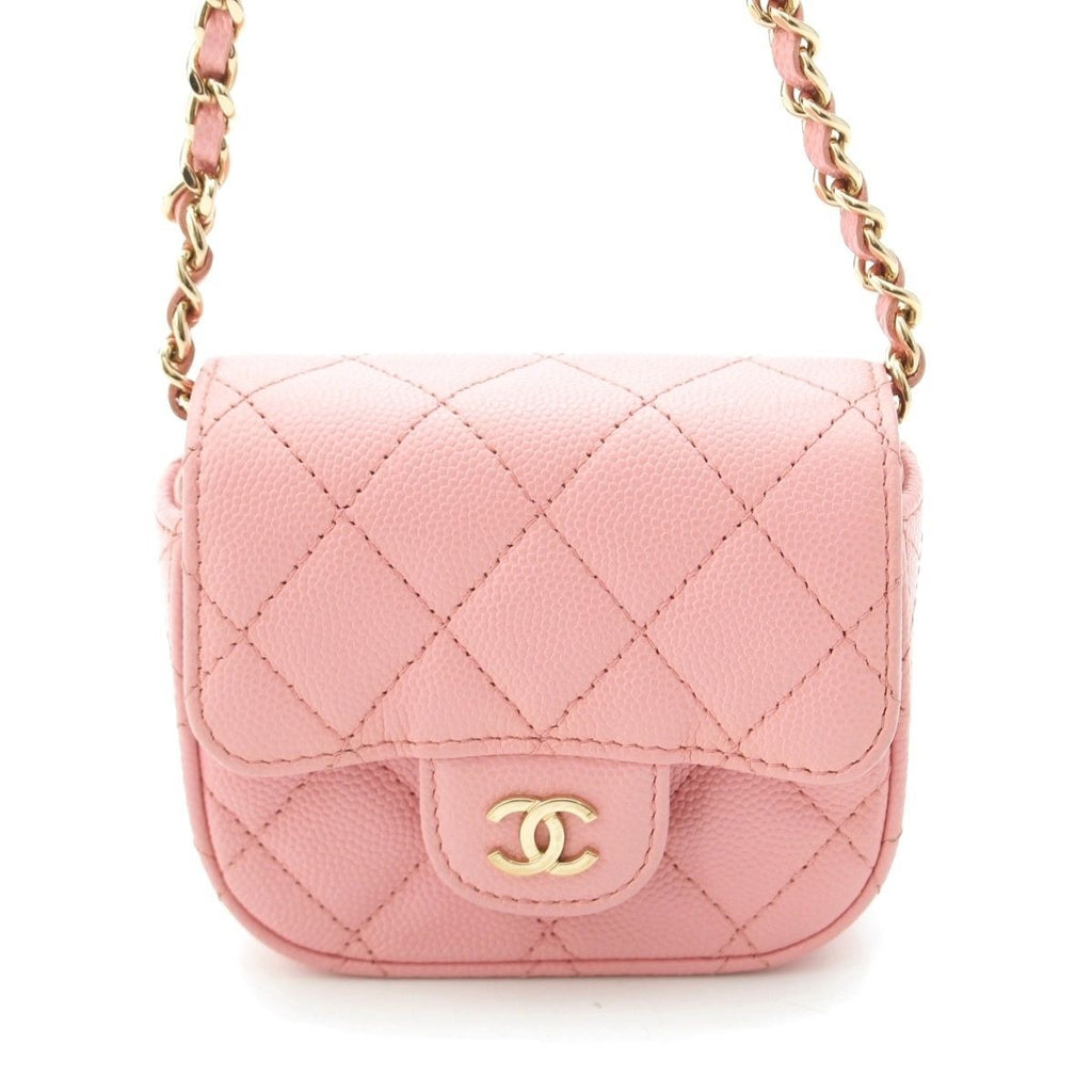 Chanel Caviar Leather Clutch Chain Pouch Quilted Shoulder Bag Pink