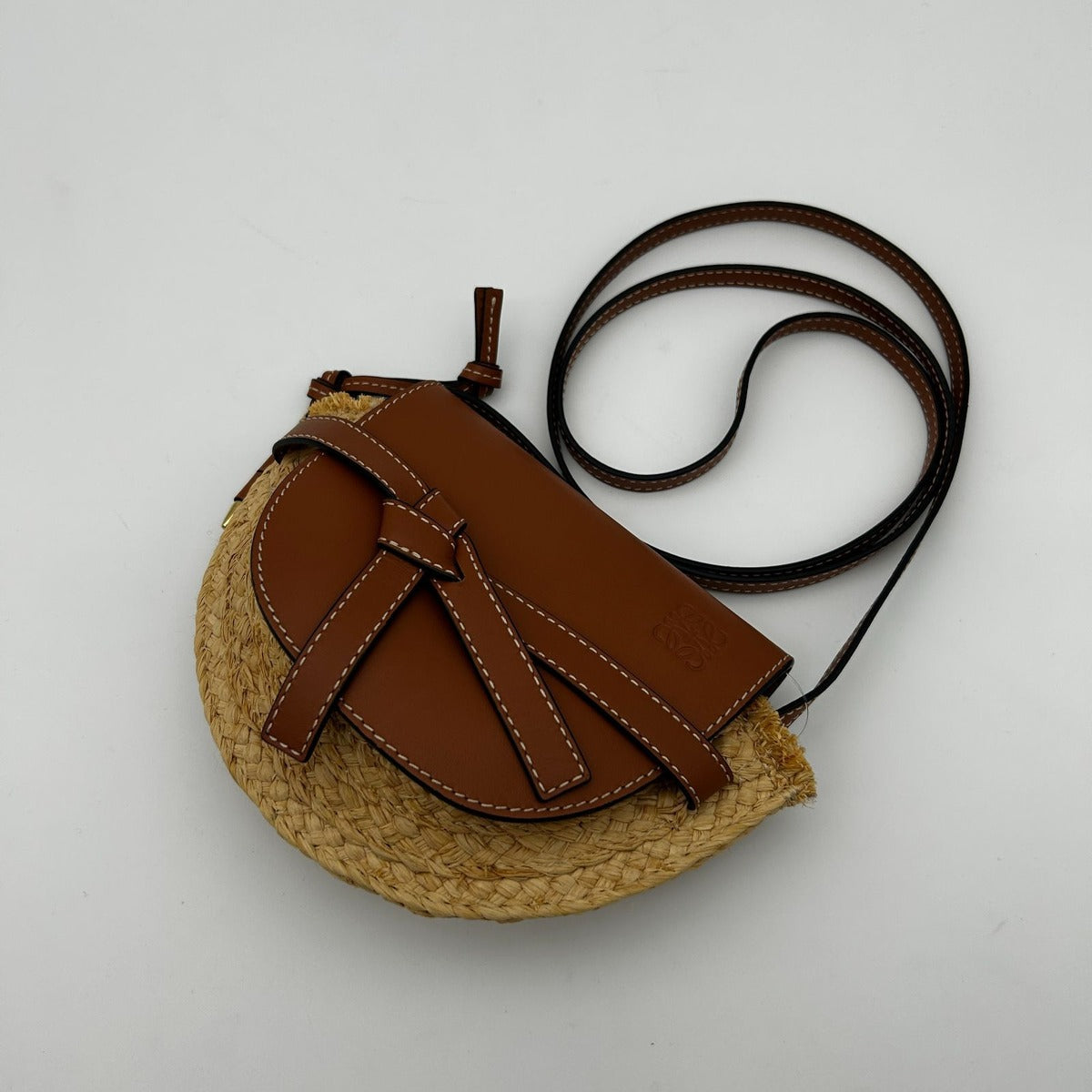 Loewe Gate Small Natural Tan Raffia Calf Shoulder Bag — view 2