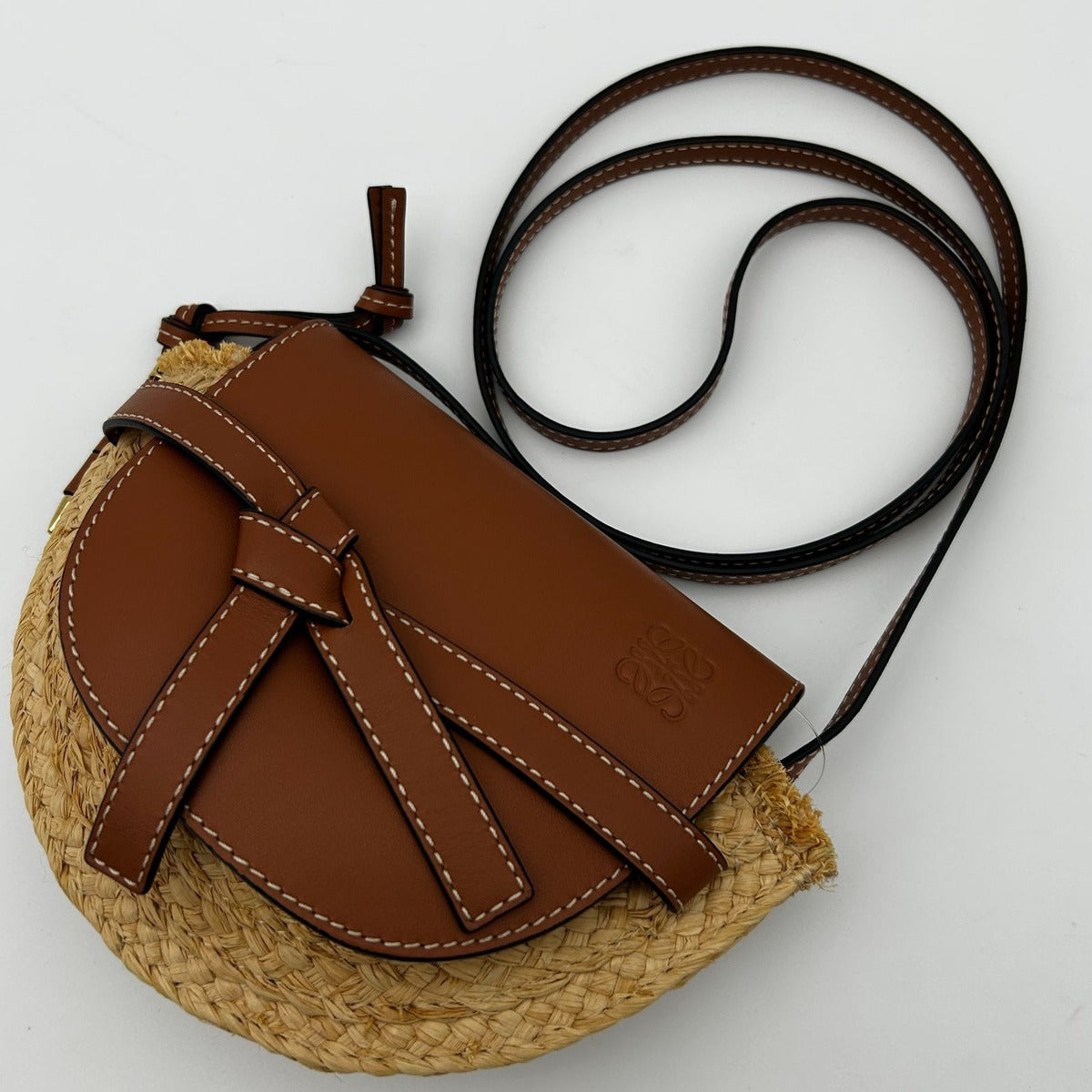 Loewe Gate Small Natural Tan Raffia Calf Shoulder Bag — view 3