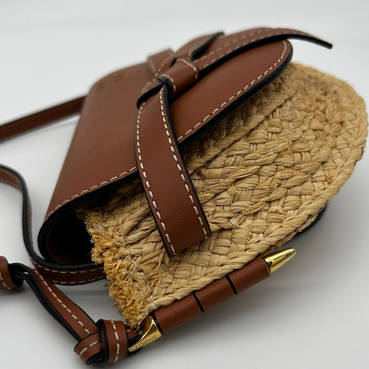 Loewe Gate Small Natural Tan Raffia Calf Shoulder Bag — view 6