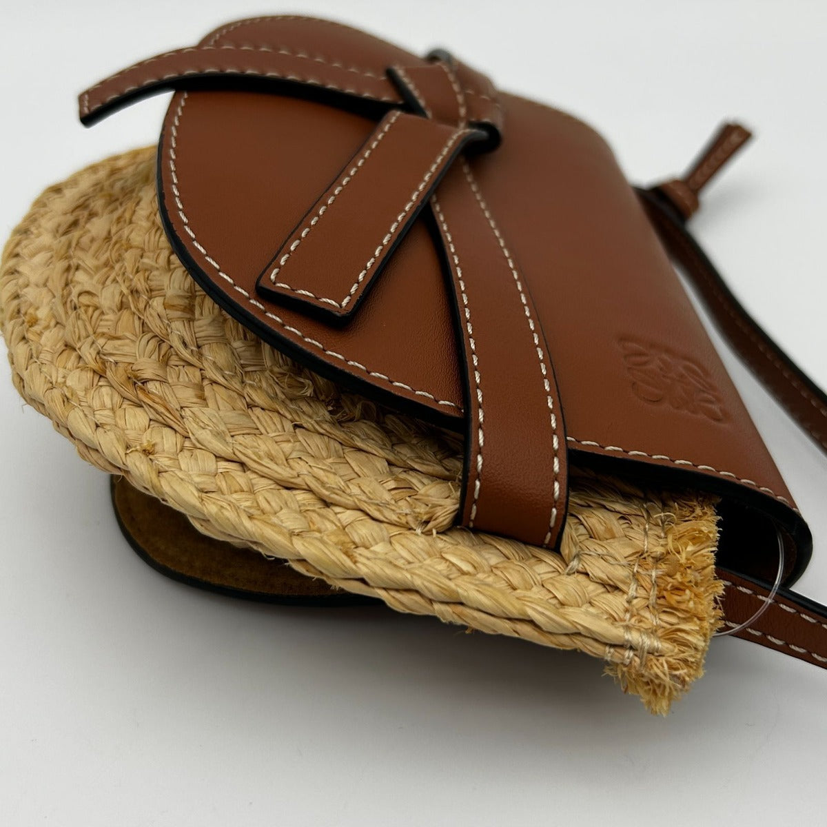 Loewe Gate Small Natural Tan Raffia Calf Shoulder Bag — view 7