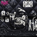 Chanel Shoulder Bag Icon Motif Satin Quilted Double Flap