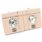 Chanel Earrings Square Coco Mark Heart Rhinestone Pink Silver Plated 04 — view 8