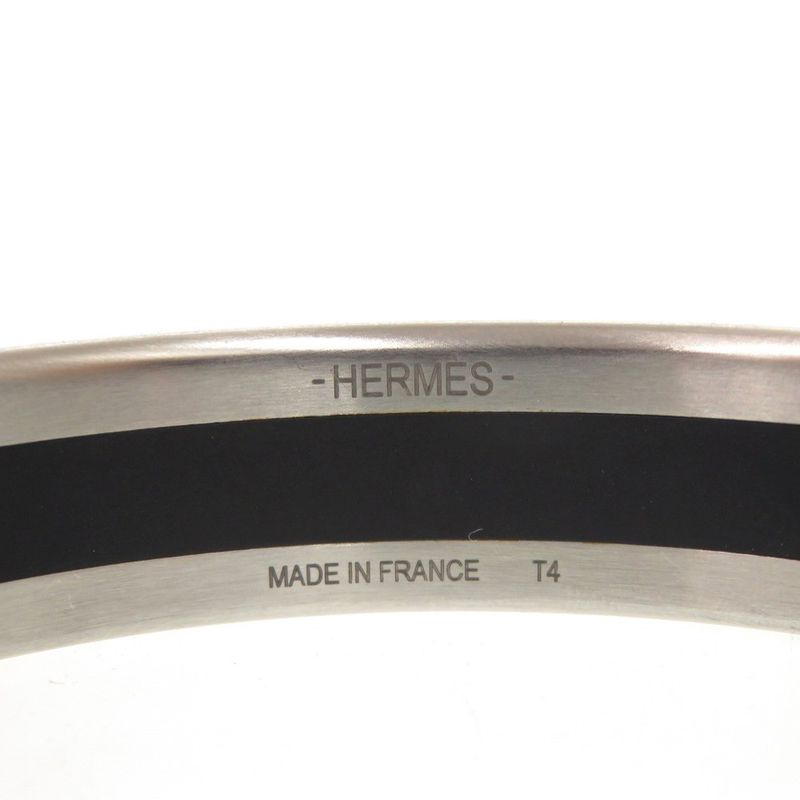 Hermes Trinkaaf Bangle Stainless Steel Black Silver Hardware 0872 — view 8