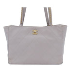 Chanel Tote Bag Gray Gold Calfskin Quilted