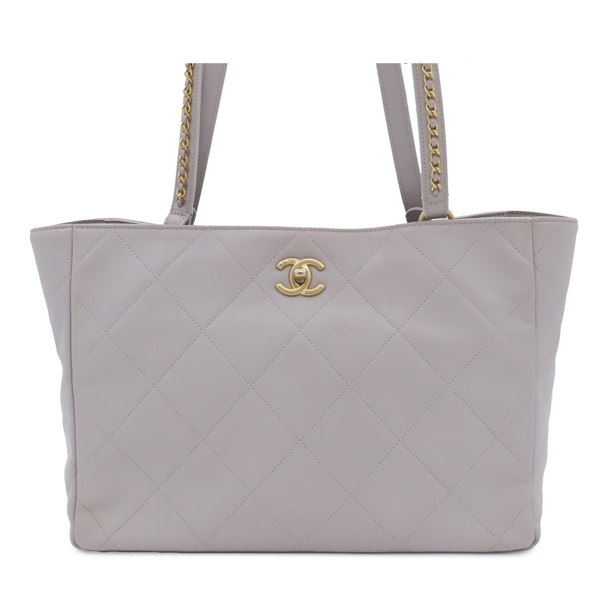 Chanel Tote Bag Gray Gold Calfskin Quilted