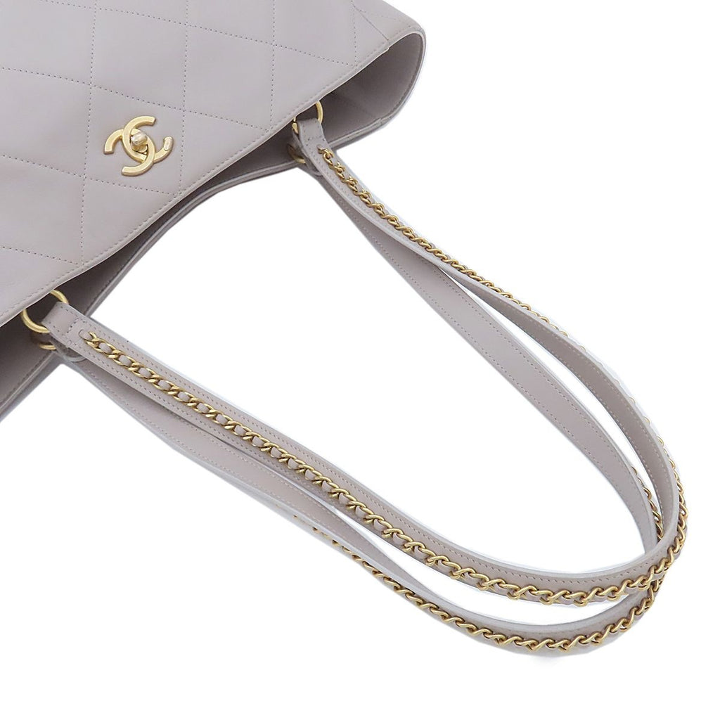 Chanel Tote Bag Gray Gold Calfskin Quilted — view 4