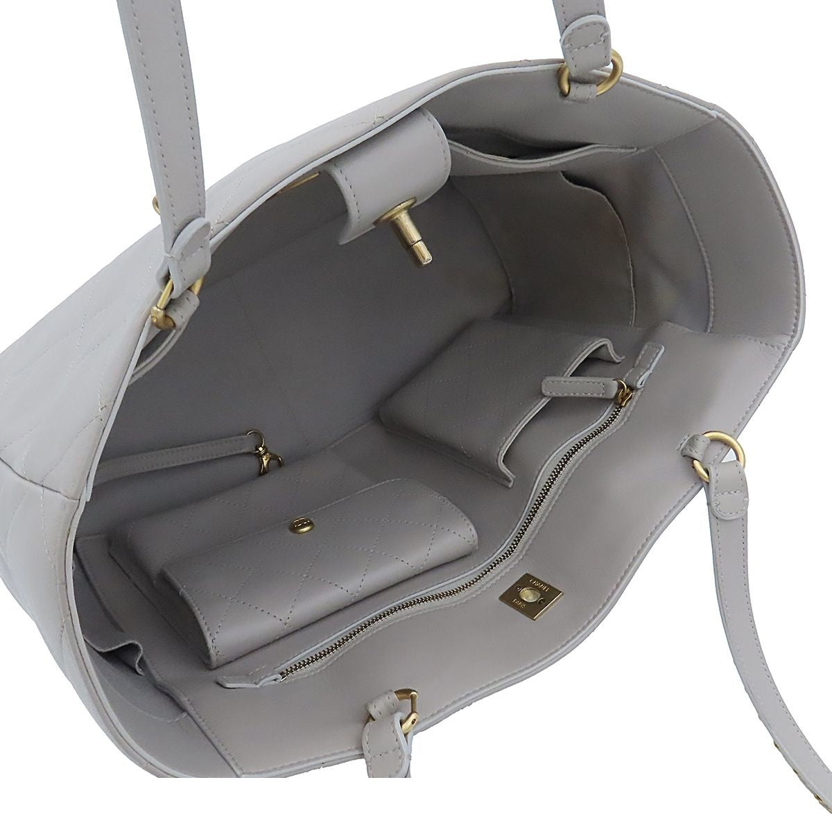 Chanel Tote Bag Gray Gold Calfskin Quilted — view 5