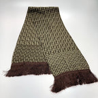 Fendi Zucca Pattern Fringe Muffler Brown Wool Stole Scarf — view 4