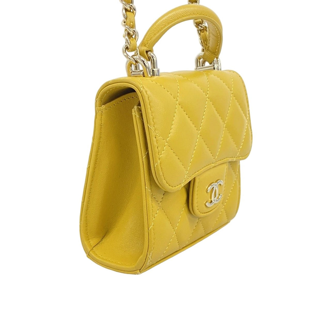 Chanel Handbag Mini Quilted Lambskin Yellow Champagne Gold 2-Way — view 2