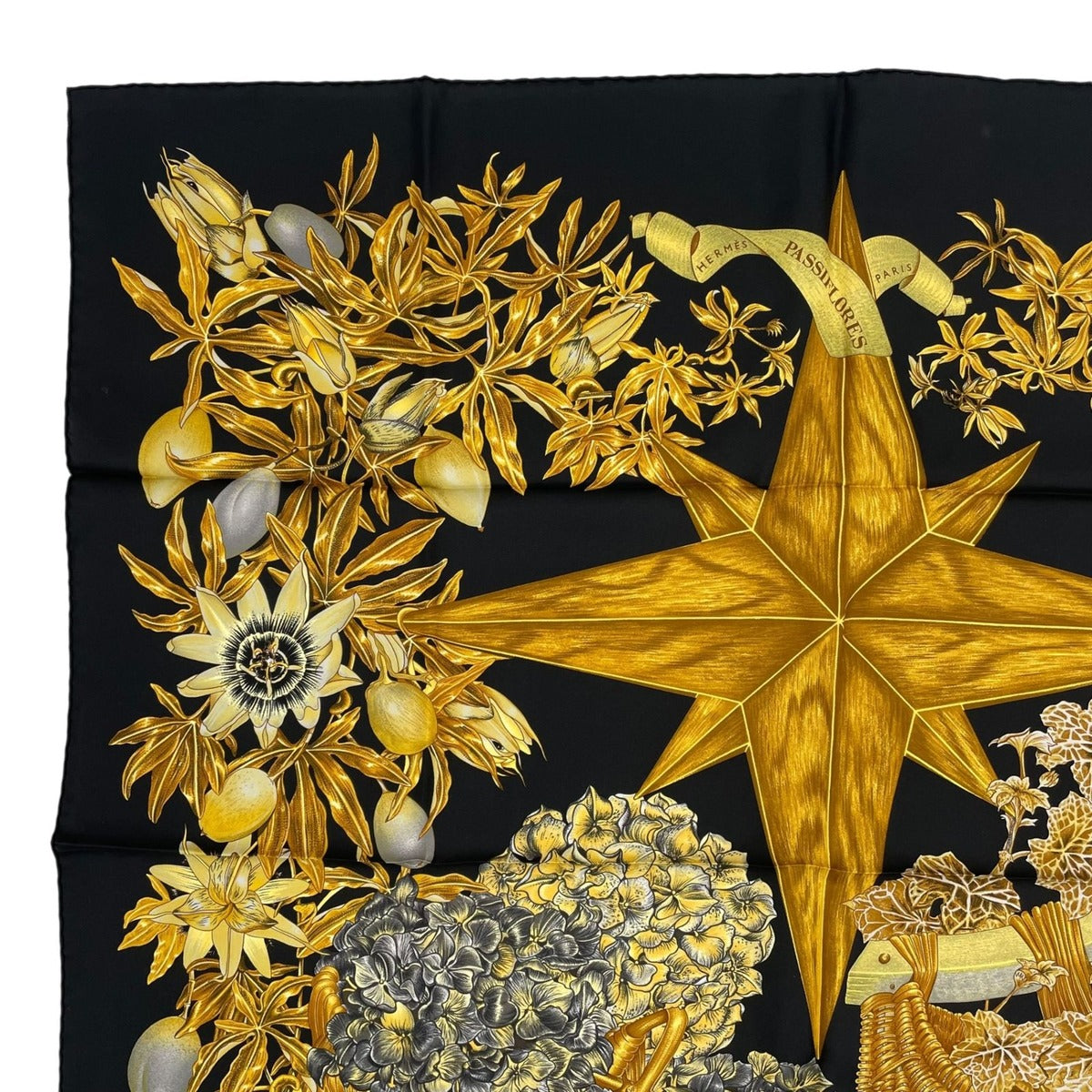 Hermes Scarf Silk Carre 90 Passiflores Passion Flower Black — view 2