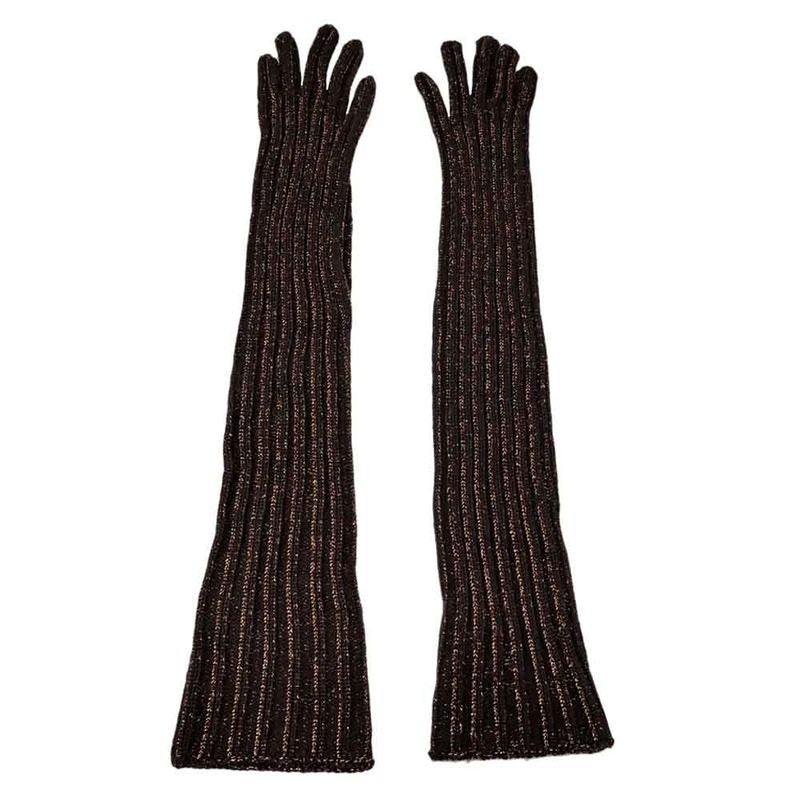 Prada Long Gloves Brown Orange Lame S