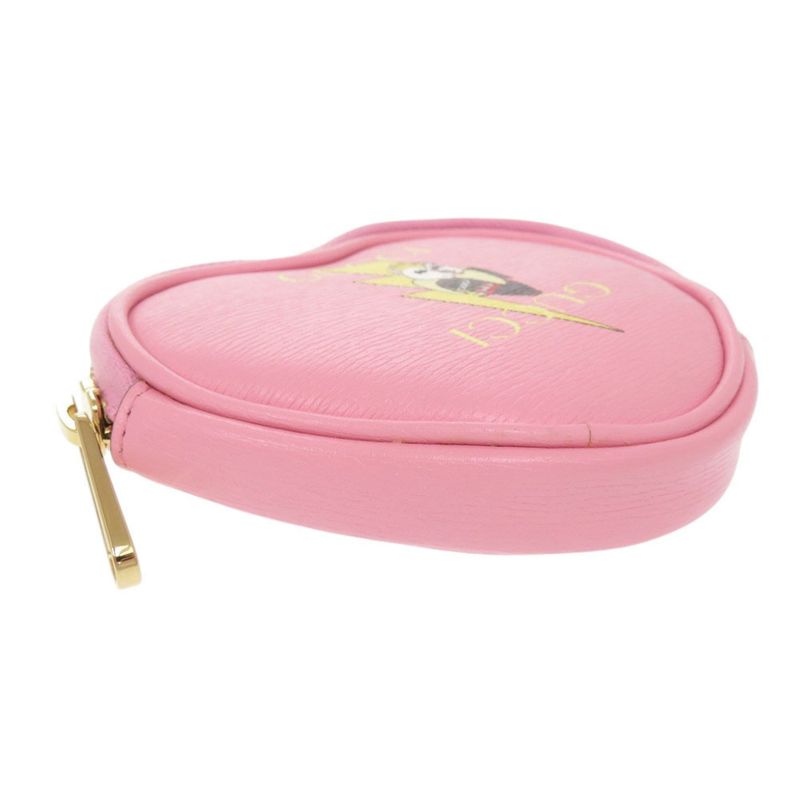 Gucci Bananya Heart Shape Leather Pink Coin Case 0415