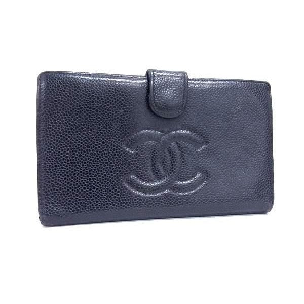 Chanel Long Wallet Coco Mark Black Caviar Leather Bifold Clasp