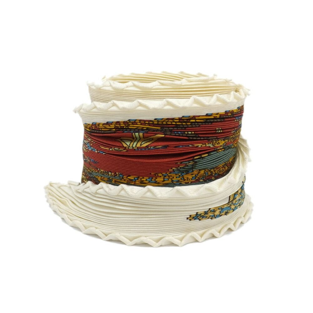 Hermes Carre Plisse Pliss Scarf White Red Multicolor Silk