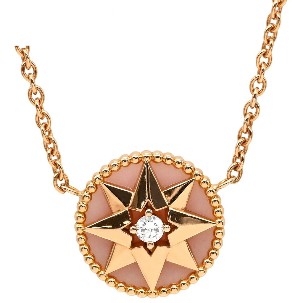 Dior Necklace Rose des Vents Medallion Pink Gold Diamond Pearl Wind Motif