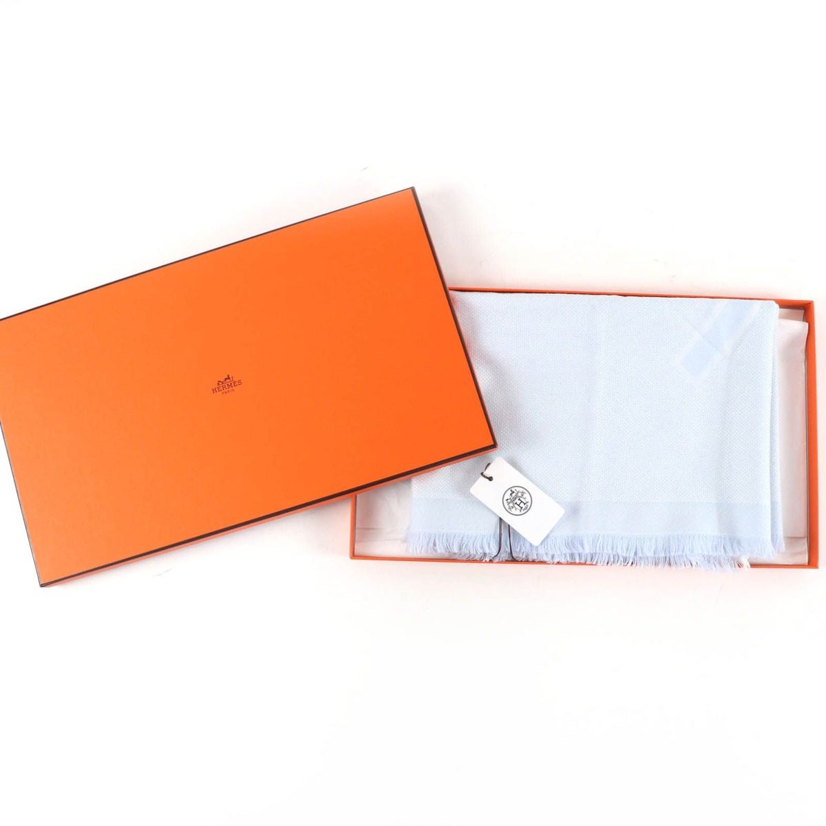 Hermes Wool Baby with Fringe Shawl Light Blue Scarf — view 2