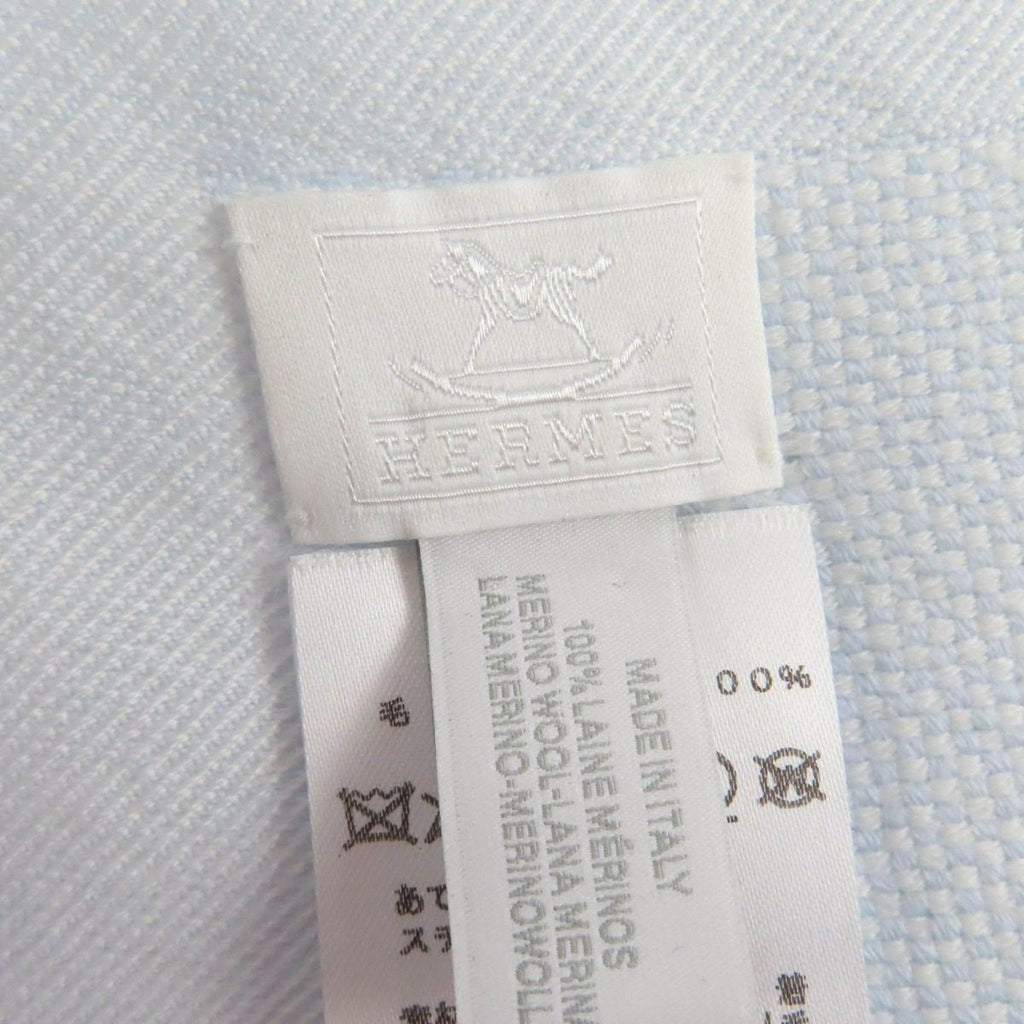 Hermes Wool Baby with Fringe Shawl Light Blue Scarf — view 7