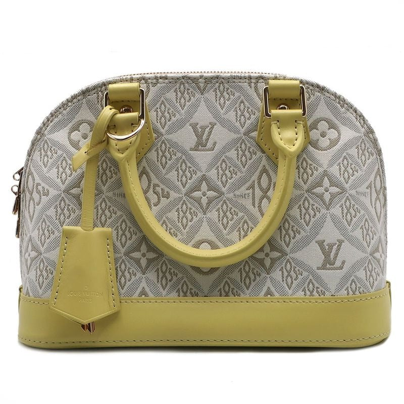 Louis Vuitton Alma BB Canvas Leather Light Gray Yellow Handbag