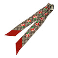 Gucci GG Apple Collection Neck Bow Ribbon Silk Beige Red Scarf