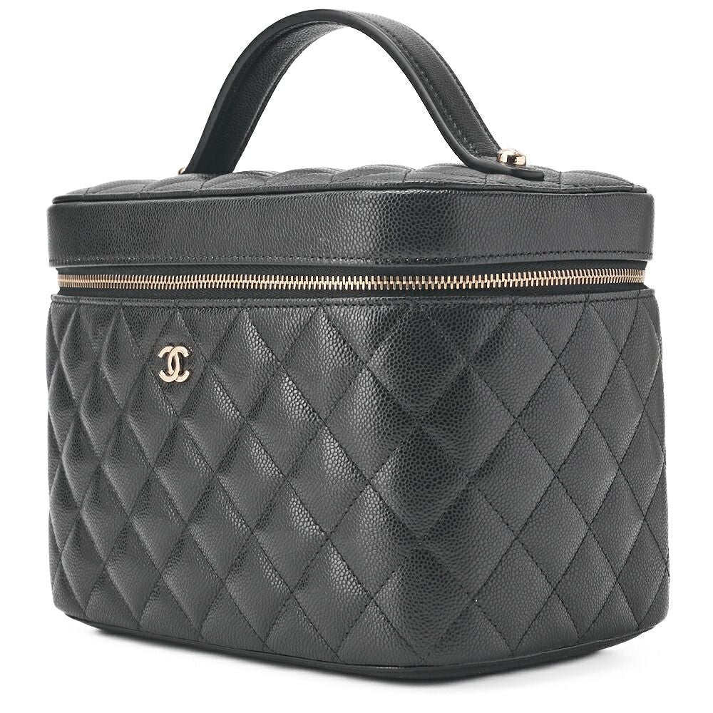 Chanel Quilted Vanity Handbag Caviar Leather Black With Gold Hardware Bag — view 3