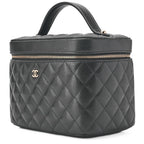 Chanel Quilted Vanity Handbag Caviar Leather Black With Gold Hardware Bag — view 3