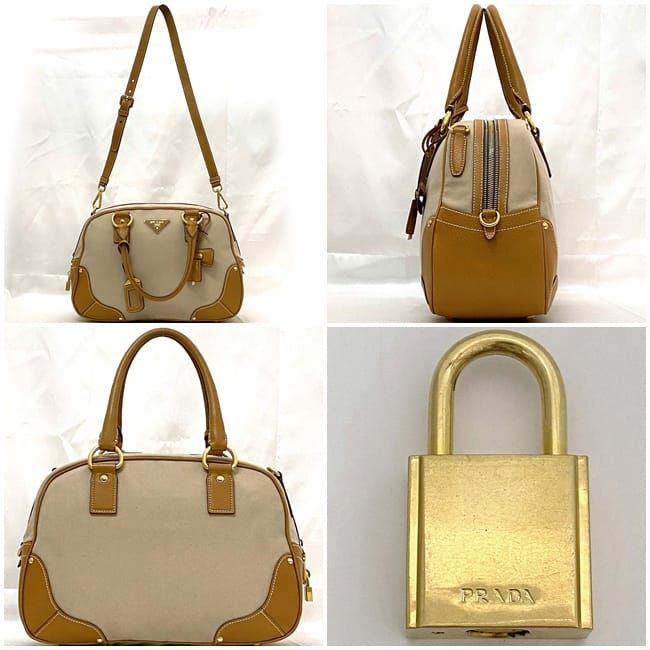 Prada 2-Way Boston Bag Beige Orange Corda Cuoio — view 3