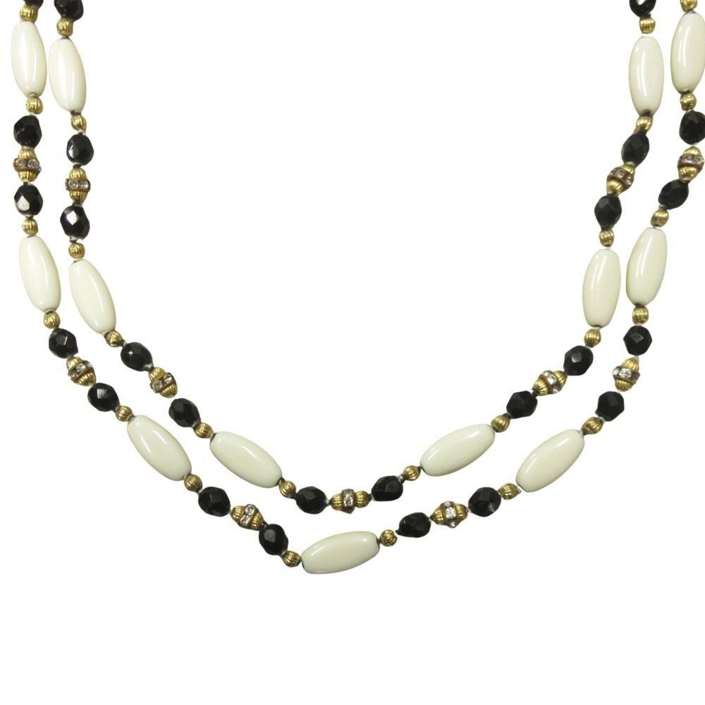 Celine Vintage Long Necklace 132 cm White Black