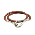 Hermes Jumbo Leather Metal Orange Brown Bracelet Silver