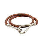 Hermes Jumbo Leather Metal Orange Brown Bracelet Silver