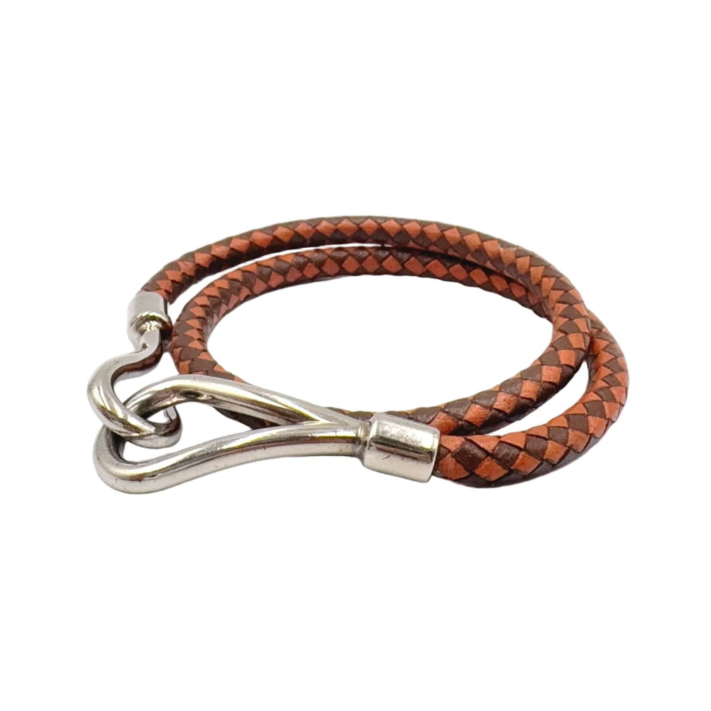 Hermes Jumbo Leather Metal Orange Brown Bracelet Silver — view 2