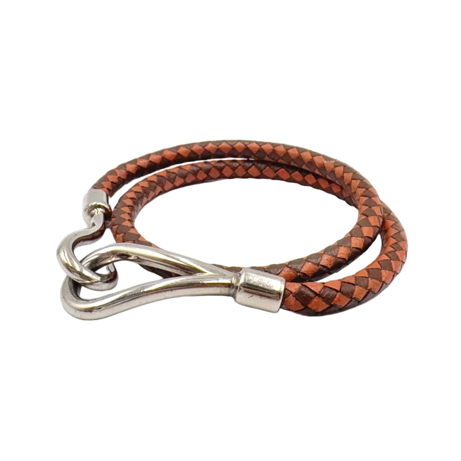 Hermes Jumbo Leather Metal Orange Brown Bracelet Silver — view 2