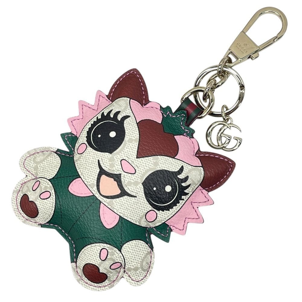 Gucci Besties Charm Key Ring Key Holder Gold Metal Leather Sophisticated