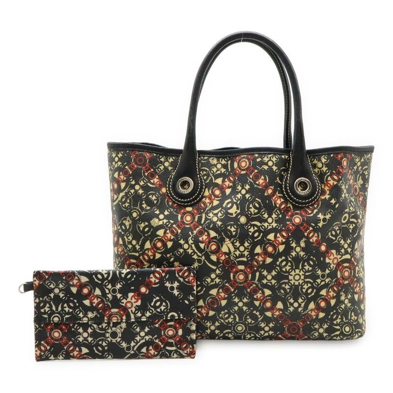 Chanel Coco Travel Tote Handbag Leather Black Beige Red Silver Hardware