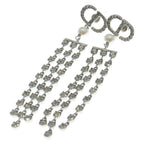 Dior CD Logo Rhinestone Pearl Chien Delia Earrings Silver