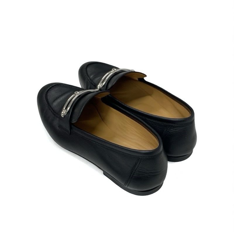 Hermes Colette Loafer Leather Shoes Black Silver Moccasin Flat — view 4