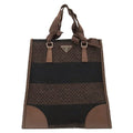 Prada Handbag Triangle Logo Tweed Marrone Silver Brown Black Border Mini Tote Bag