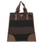 Prada Handbag Triangle Logo Tweed Marrone Silver Brown Black Border Mini Tote Bag