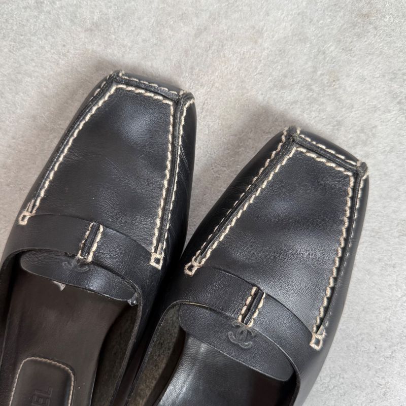 Chanel Coco Mark Leather Stitching Slip-on Sandals Black 34 1 2 — view 3